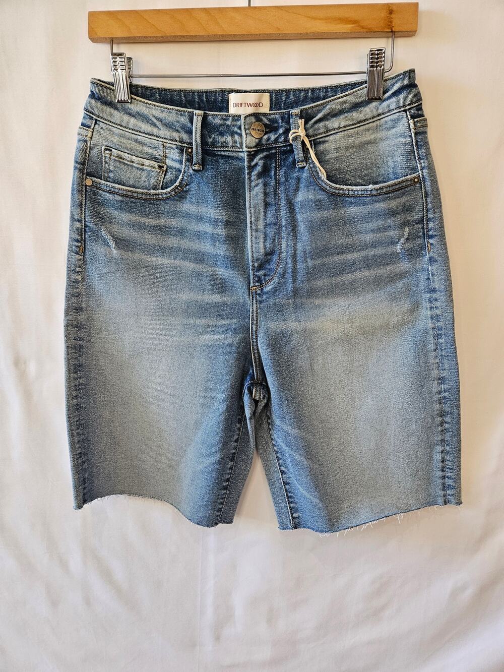 Driftwood [Sample] Bermuda Shorts Raw Hem Distressed Blue 27x8.5